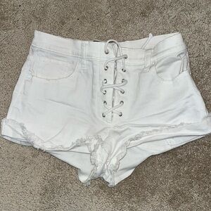 White Express Tie Up Jean Shorts
